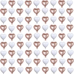 80pcs 5inch mini heart foil balloons white rosegold heart balloons for valentines day graduation wedding bridal shower anniversary engagement marriage party decorations supplies.（cannot float）