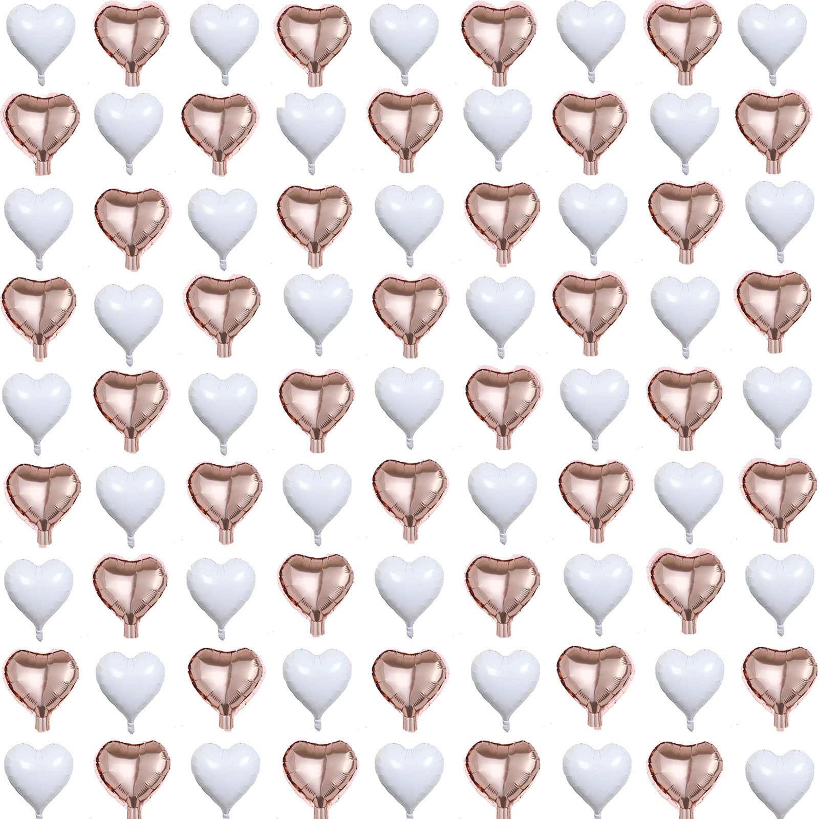 80Pcs 5inch Mini Heart Foil Balloons White RoseGold Heart Balloons for Valentines Day Graduation Wedding Bridal Shower Anniversary Engagement Marriage Party Decorations Supplies.（cannot float）