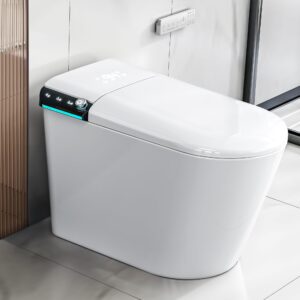 smart toilet with auto open/close lid, bidet toilet pump-assisted, blackout flush, heated seat, dual auto flush, warm water, foot sensor operation, tankless elongated toilets with led display