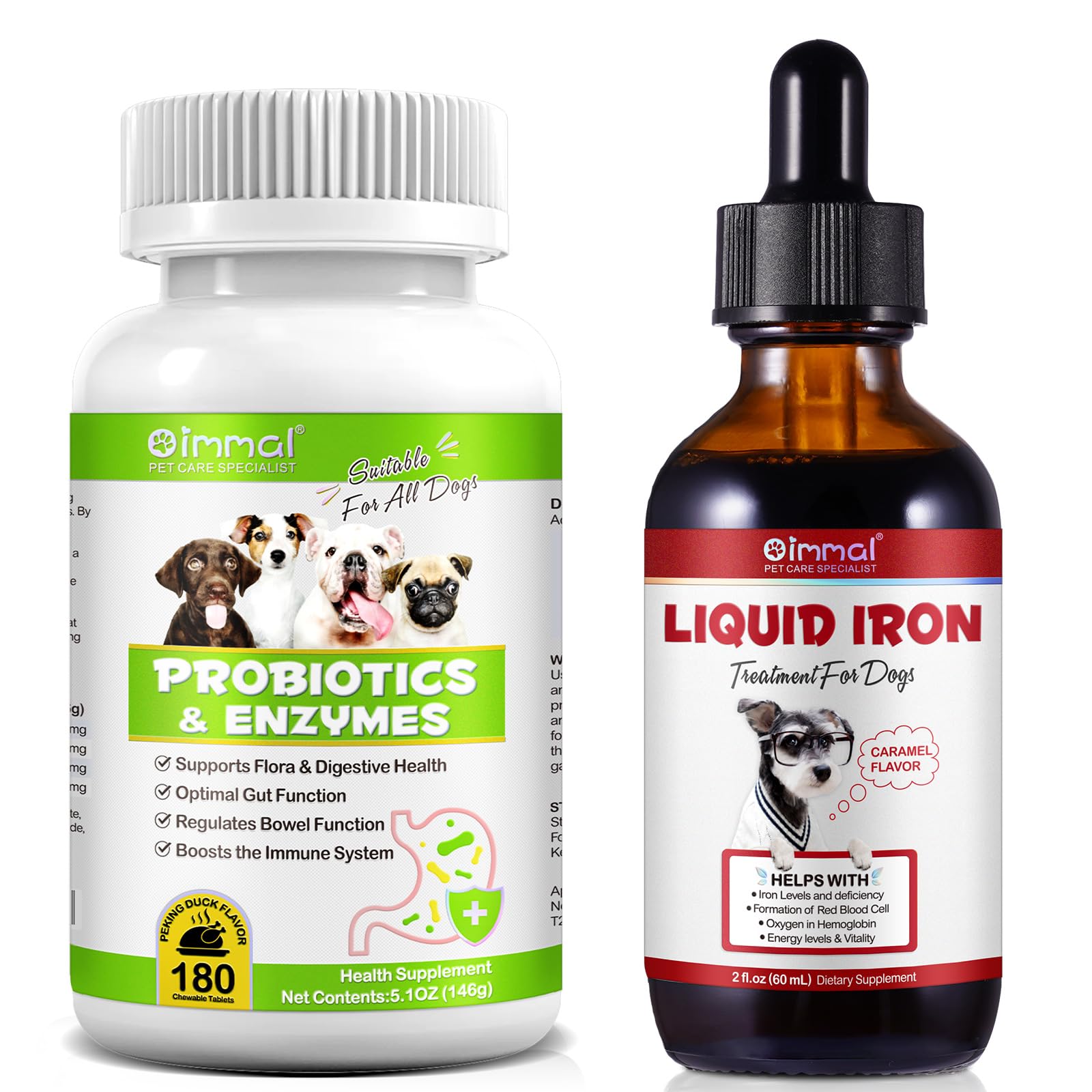 Iron Supplements for Dogs & 180 Chews Dog Probiotics and Digestive Enzymes