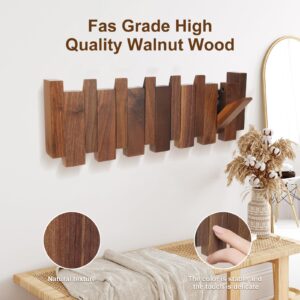 DABRORICESTAR Natural Wood Wall Piano Coat Rack | Handmade Wooden Wall Coat Rack | 6 Magnetic Flip Hooks | Made of Walnut Wood, Wall Art Hooks