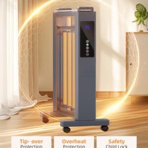 Uthfy Convection Space Heaters for Indoor Use, 1500W Quiet Mica Panel Heater for Large Room, Whole Room Electric Heater with Thermostat, ECO, Remote, Wheel, 12H Timer, Tip-Over & Overheat Protection