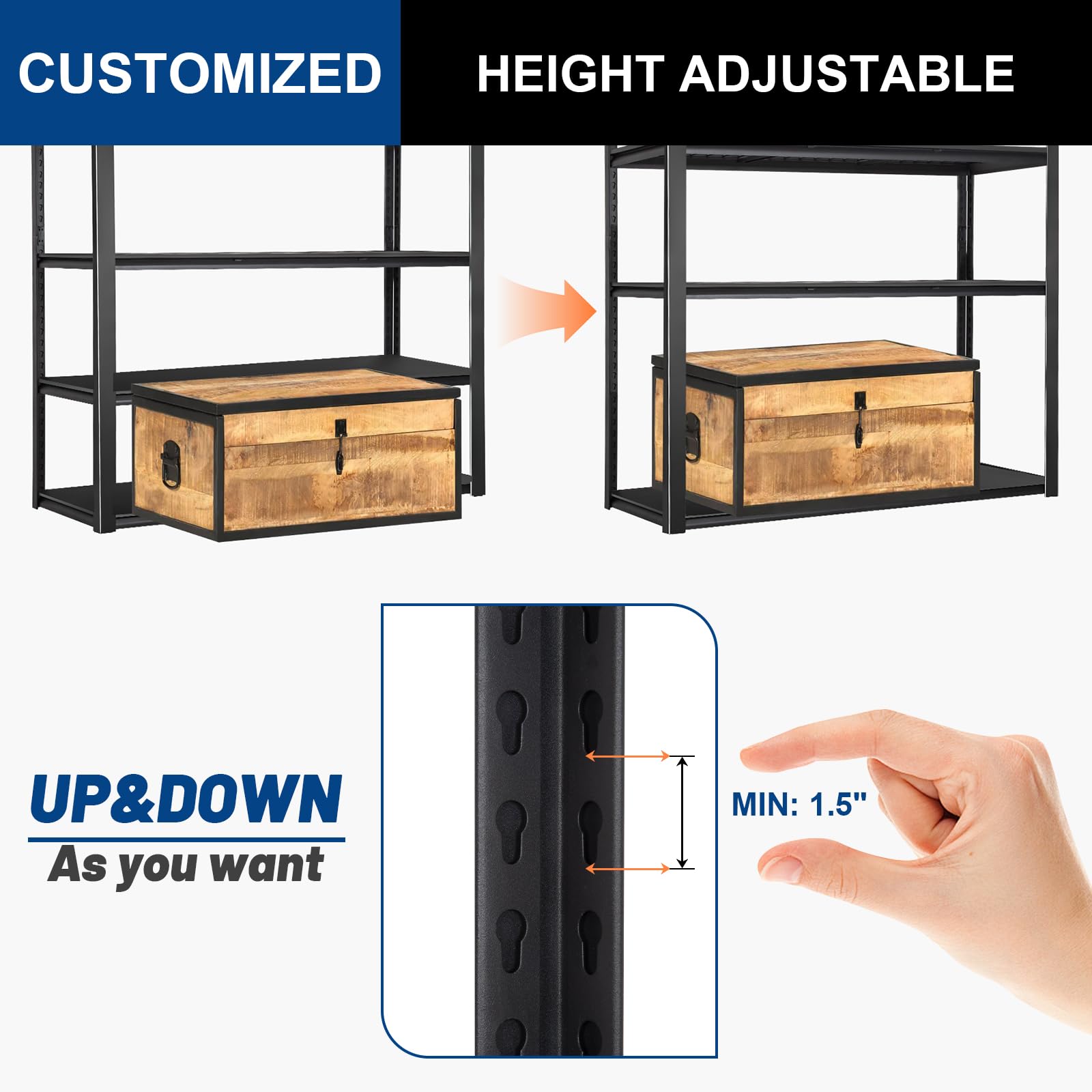 BILT HARD 48" W x 24" D x 72" H Garage Shelving Heavy Duty 2750LBS, 48 Inch Wide Adjustable 5-Tier Metal Shelves for Storage, Industrial Metal Shelf Utility Racks for Basement, Shop, Warehouse, Black