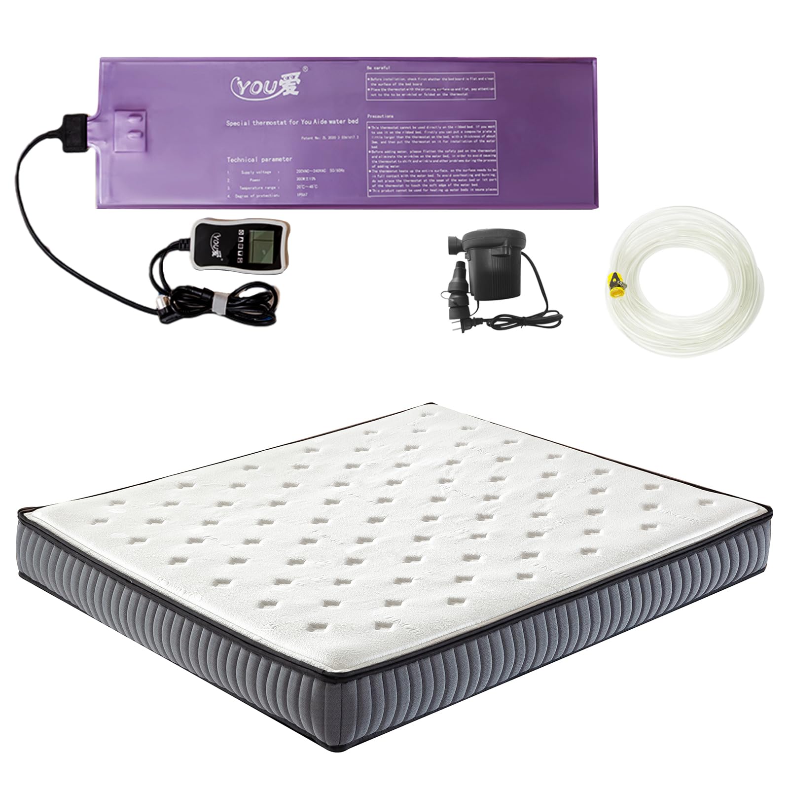 Free Flow Full Wave Water Mattress, PVC Water Bed with Thermostat, Double Exhaust Hole, Ergonomic Design Softside Water Bed Mattress for The Elderly, Children and Adults (California King - 72" x 84")