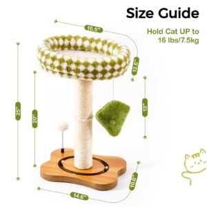 Mewoo Cat Scratching Post with Bed, Cat Tower with Cat Scratcher Post, Small Cat Tree for Indoor Cats, Sisal Cat Scratcher with Removable Cat Perch, Cat Ball Track and Kittens Toys (Green, Medium)