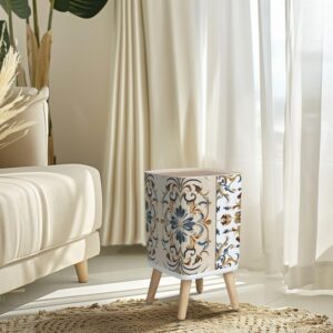 Small Trash Can with Lid Seamless Azulejo tile Portuguese Spain decor Ceramic tile Victorian Wastebasket with Press Cover Dog Proof Garbage Can Waste Bin for Kitchen Bathroom Nursery 2.6 Gallon