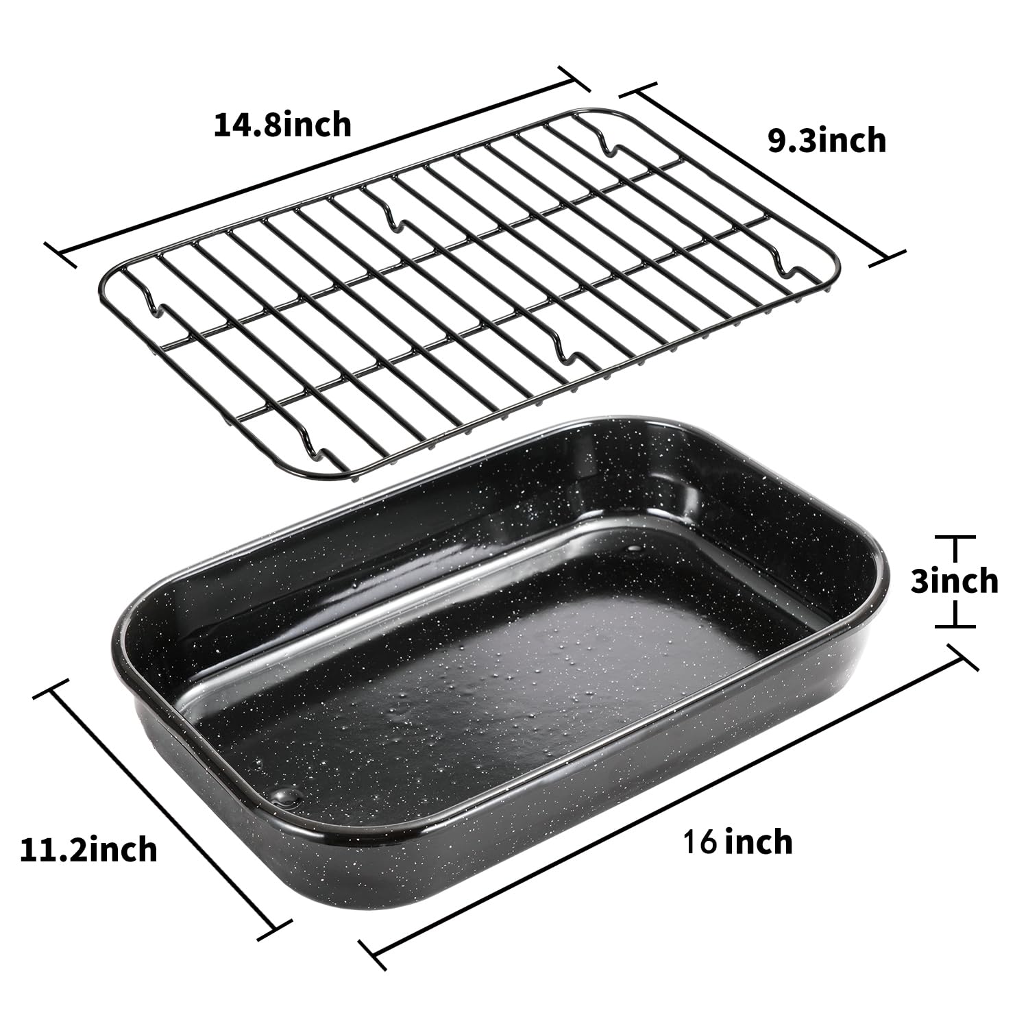 Roasting Pan with Rack, 16 x 11 Inch Rectangular Roasting Pan, 20lb Turkey Roaster Pot, Large Oven Roaster Tray for Baking Turkey by JY COOKMENT