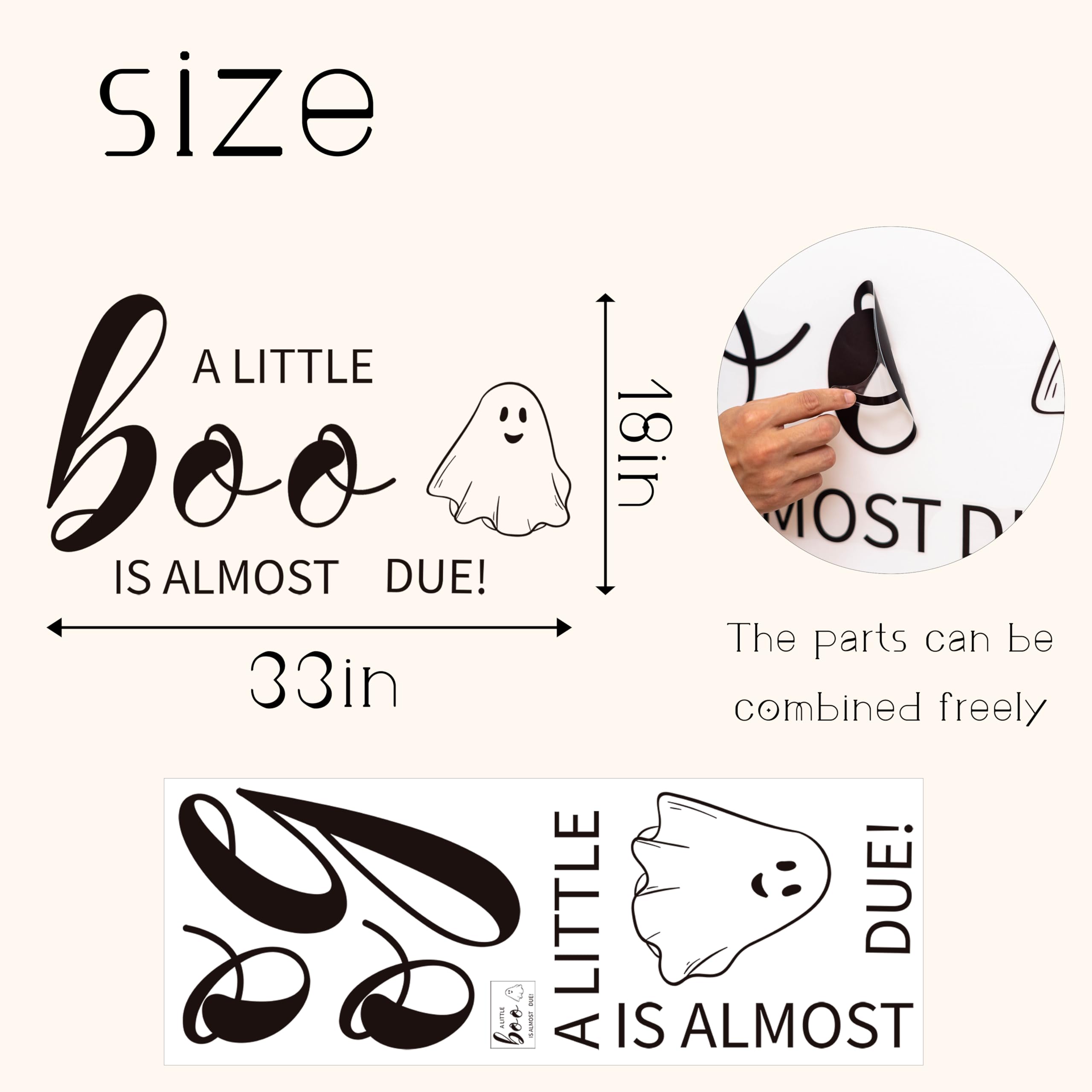 Capiont a Little Boo is Almost Due Decal-Baby Shower Decorations Baby Shower Party Decorations,Party Photography Background Decals,Gender Reveal Party Decorations (Black a Little Boo)