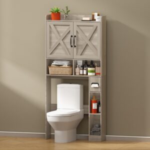 JOKOLO Over The Toilet Storage Cabinet,Freestanding Wooden Bathroom Organizer with 2-Door Toilet Storage Rack,66 Inches Height,Grey