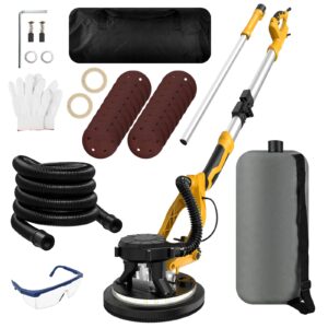 1250w drywall sander, 11.5a electric drywall sander with vacuum dust collection, 5 variable speed 800-1800rpm, popcorn ceiling removal tool with extendable handle, led light, 18pcs sanding discs