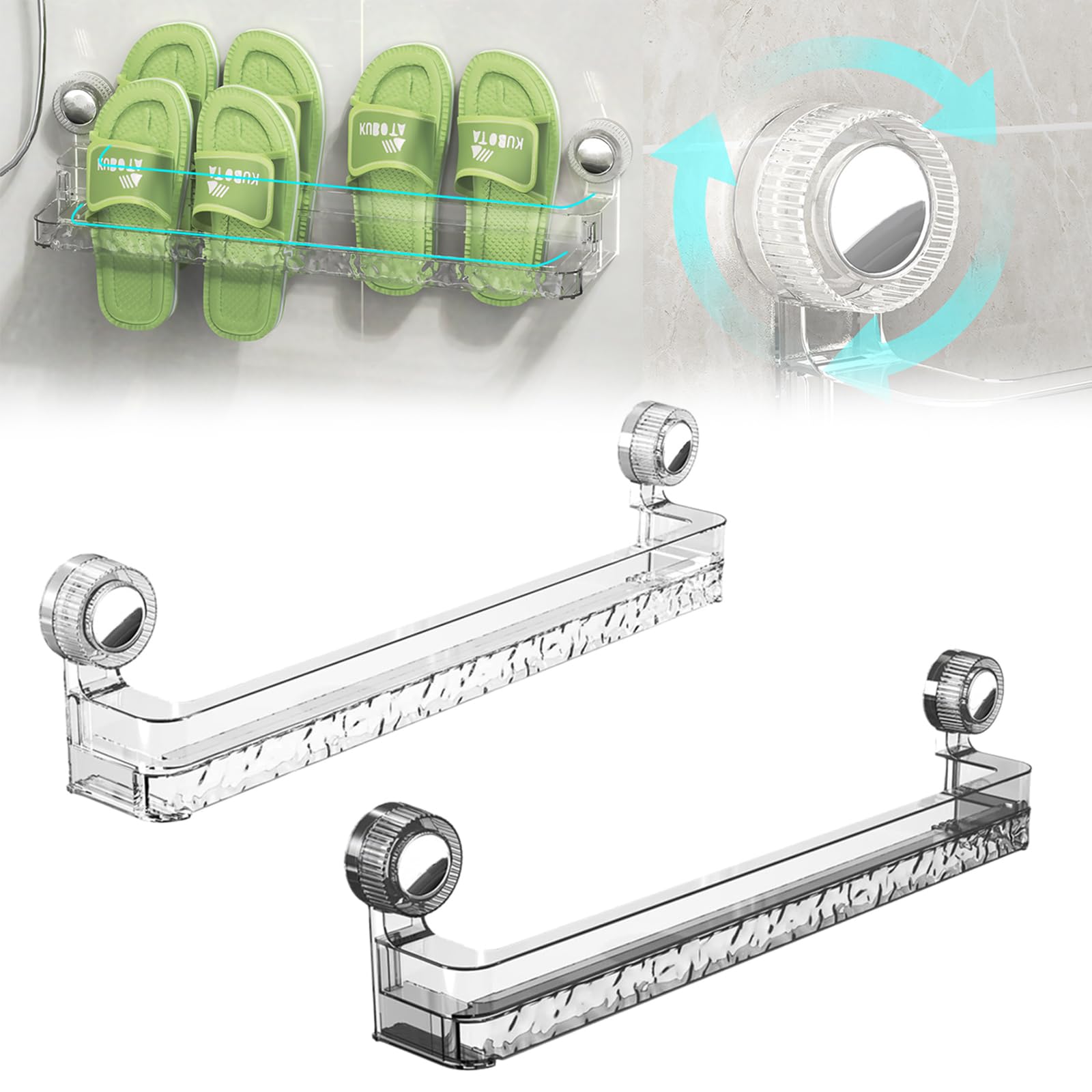 Suction Cup Retractable Slipper Rack - 2 in 1 Wall Mounted Slippers Towel Pole, Wall Mounted Adjustable Towel Rack, No Drilling Hang Walls, for Bathroom, Pantry, Kitchen, Utility Room (Mix)