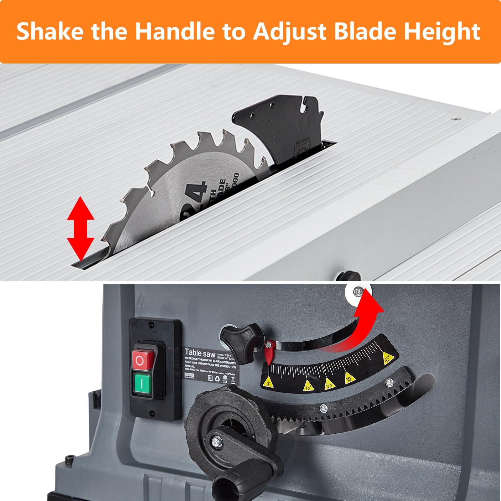 Table Saw 10 Inch, 5000RPM Powerful Tablesaw With Stand & Protective Cover, 90°Cross Cut & 0-45°Bevel Cut, Jobsite Table Saw Adjustable Depth, for Woodworking, Metal, Plastic