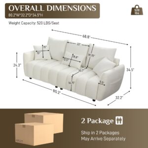 Wrofly Teddy Cloud Sofa Couch, Modern Deep Seat Boucle Sofa, Comfy Upholstered Sherpa 3 Seater Couch with 3 Pillows, Oversized Loveseat for Living Room Apartment Office, Beige White