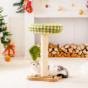 Mewoo Cat Scratching Post with Bed, Cat Tower with Cat Scratcher Post, Small Cat Tree for Indoor Cats, Sisal Cat Scratcher with Removable Cat Perch, Cat Ball Track and Kittens Toys (Green, Medium)