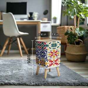 Small Trash Can with Lid Vintage tiles Traditional geometric ornate ceramic tiles seamless Wastebasket with Press Cover Dog Proof Garbage Can Waste Bin for Kitchen Bathroom Nursery 2.6 Gallon