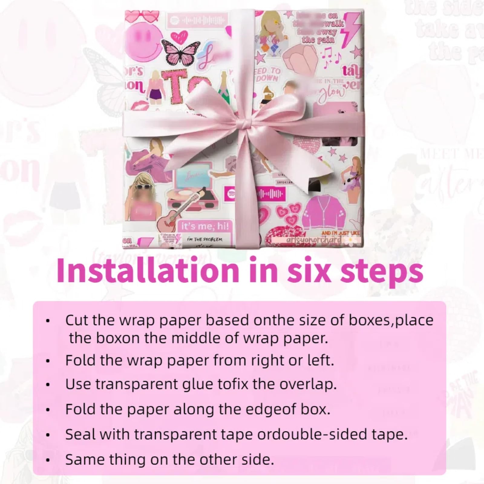 Kakbpe Christmas Wrapping Paper Sheet - 5 Sheets Folded Flat, 20.8 Inch X 30 Inch Per Sheet, Folded flat sheets Pink for Popular Singer Fans Girls