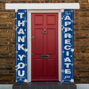 We Appreciate You Banner Decorations Thank You Door Banner Thank You for All You Do Backdrop for Teacher Employee Staff Doctors Nurse Poaster Volunteer Appreciation Week Party Porch Sign - Blue Silver