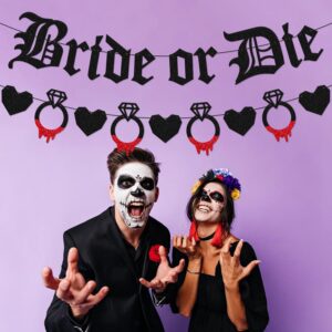 Halloween Bachelorette Party Decoration Bride or Die Banner Hallow Single Life Backdrop Halloween Gothic Death Bride to be Bridal Shower Engagement Wedding Party Decor