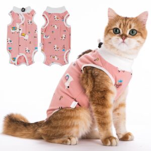 miaobarky cat spay recovery suit female and male, soft cat onesie for cats kitten after surgery, breathable cat clothes to prevent licking abdominal wounds, cat cone alternative(m, alpaca)