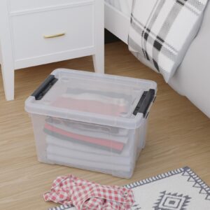 Leendines 4 Pack 22 Quart Plastic Storage Box with Wheels, Clear Storage Latch Box