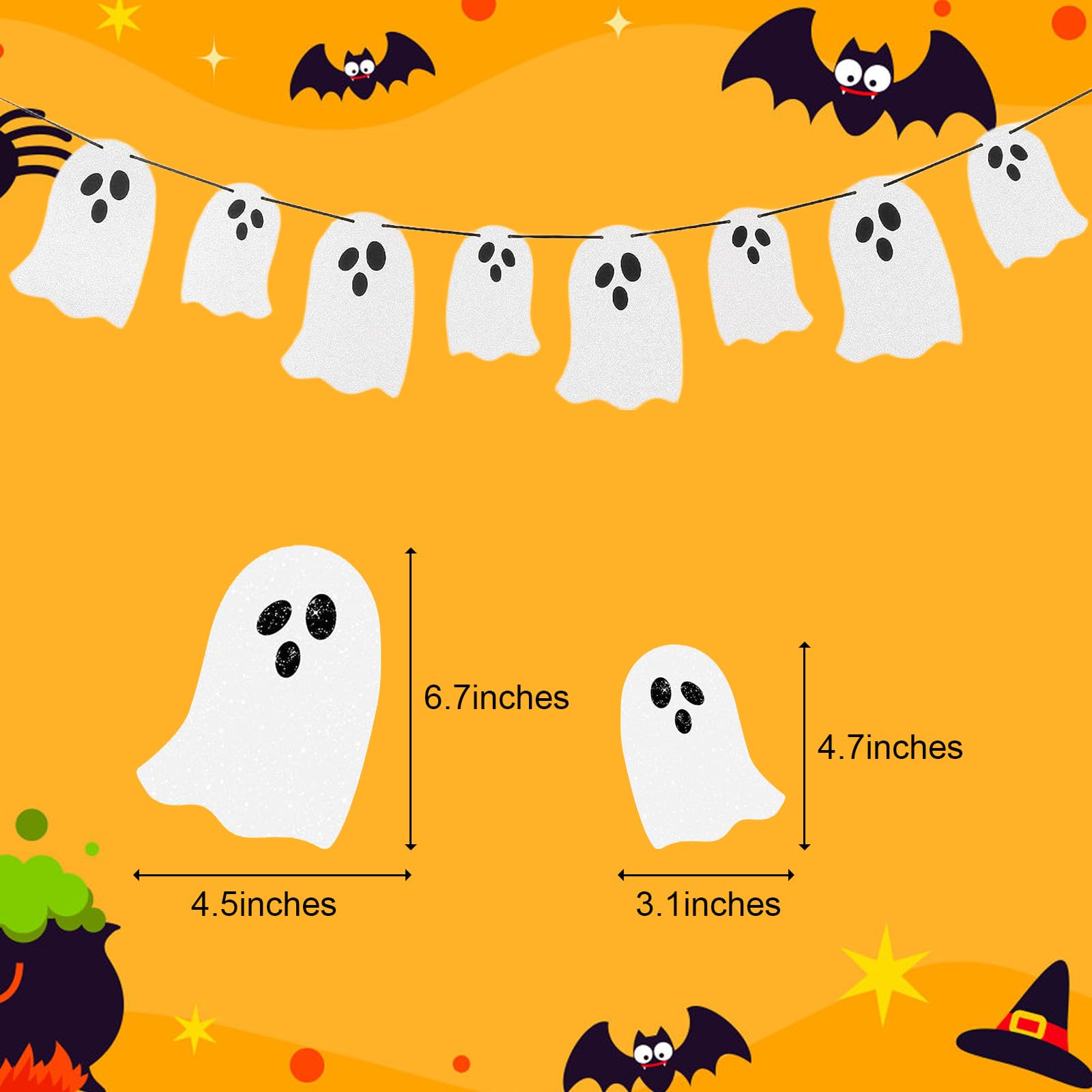 Wantee Halloween Decor Outdoor Cute White Hanging Ghosts Halloween Banner Cardstock Ghost Garland for Mantel Party White 2 Pack