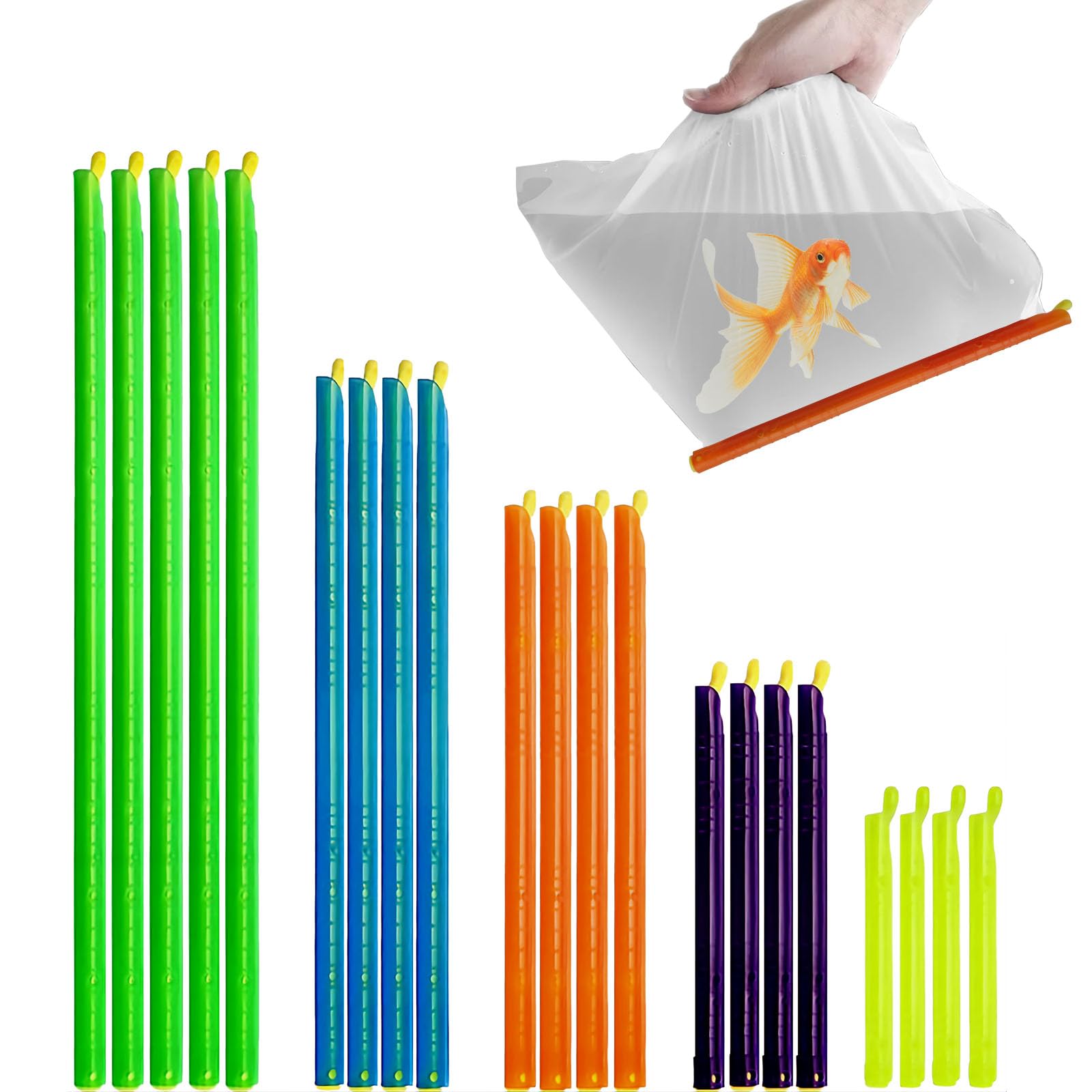 [21-PCS] Magic Bag Sealer Stick, Chip Clips Bag Sealer Stick, Stay Fresh Bag Sealer Sticks, Plastic Closure Rods - 5 Diffrent Sizes Eco-Friendly Keep Plastic Bags Airtight Watertight & Food Fresh