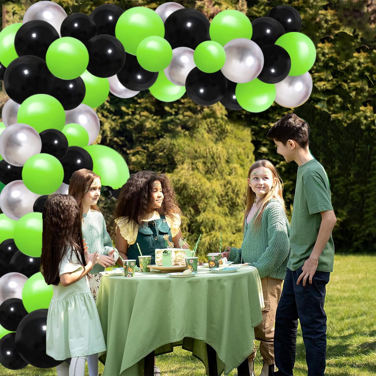 Green Black Silver Balloon Garland Arch - Balloons Neon Green and Silver Lime Green Black Balloons Video Game Balloon Arch for Miner Birthday Jungle Baby Shower Graduation Halloween Party Decorations