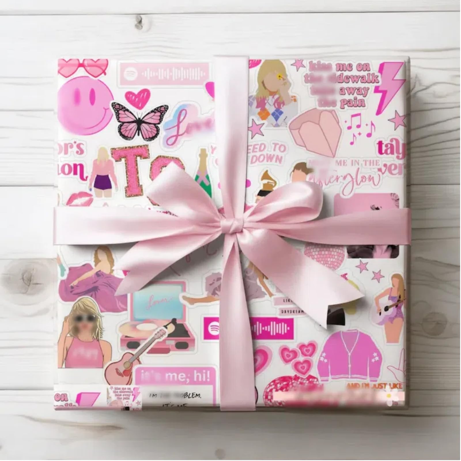 Kakbpe Christmas Wrapping Paper Sheet - 5 Sheets Folded Flat, 20.8 Inch X 30 Inch Per Sheet, Folded flat sheets Pink for Popular Singer Fans Girls