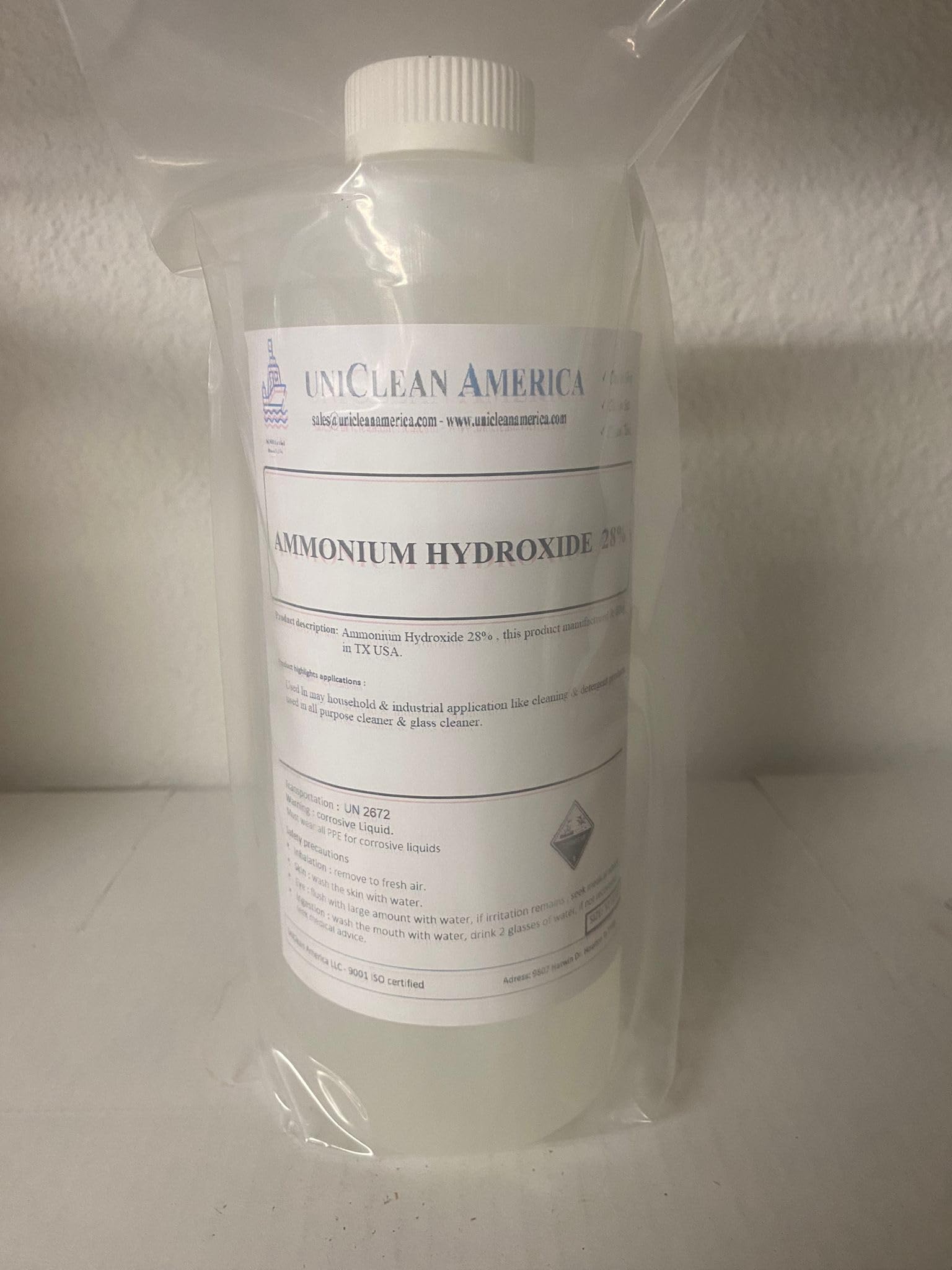 Ammonium Hydroxide 28% Liquid - NH4OH Solution - Made in USA - Size: 16 fl oz