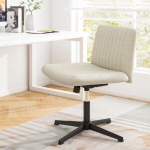 COSTWAY Criss Cross Legged Chair, Modern Armless Desk Chair w/Wide Seat & 120°Rocking, Height Adjustable Computer Task Chair No Wheels, Padded Swivel Vanity Chair for Home Office (Beige)