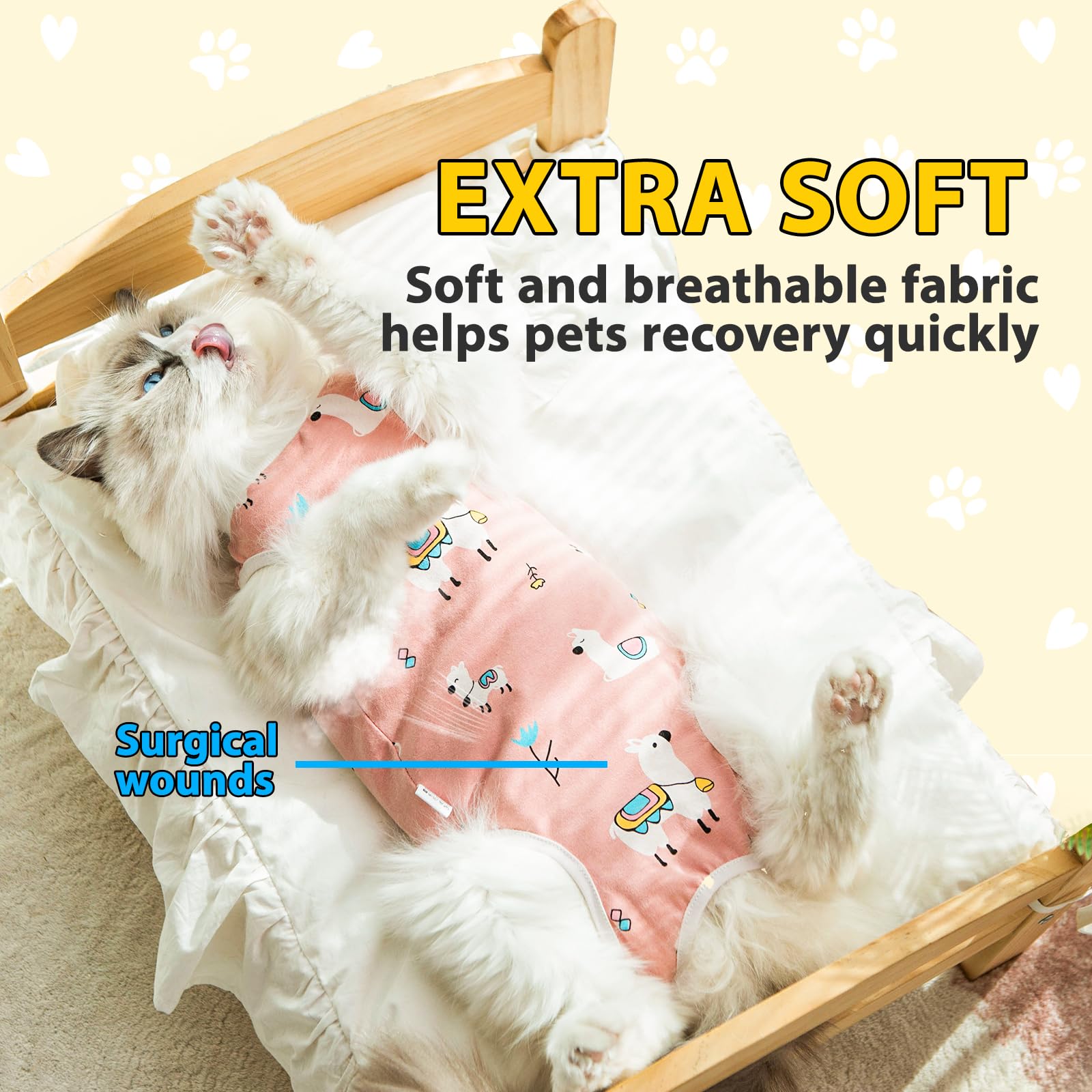 MiaoBarky Cat Spay Recovery Suit Female and Male, Soft Cat Onesie for Cats Kitten After Surgery, Breathable Cat Clothes to Prevent Licking Abdominal Wounds, Cat Cone Alternative(M, Alpaca)