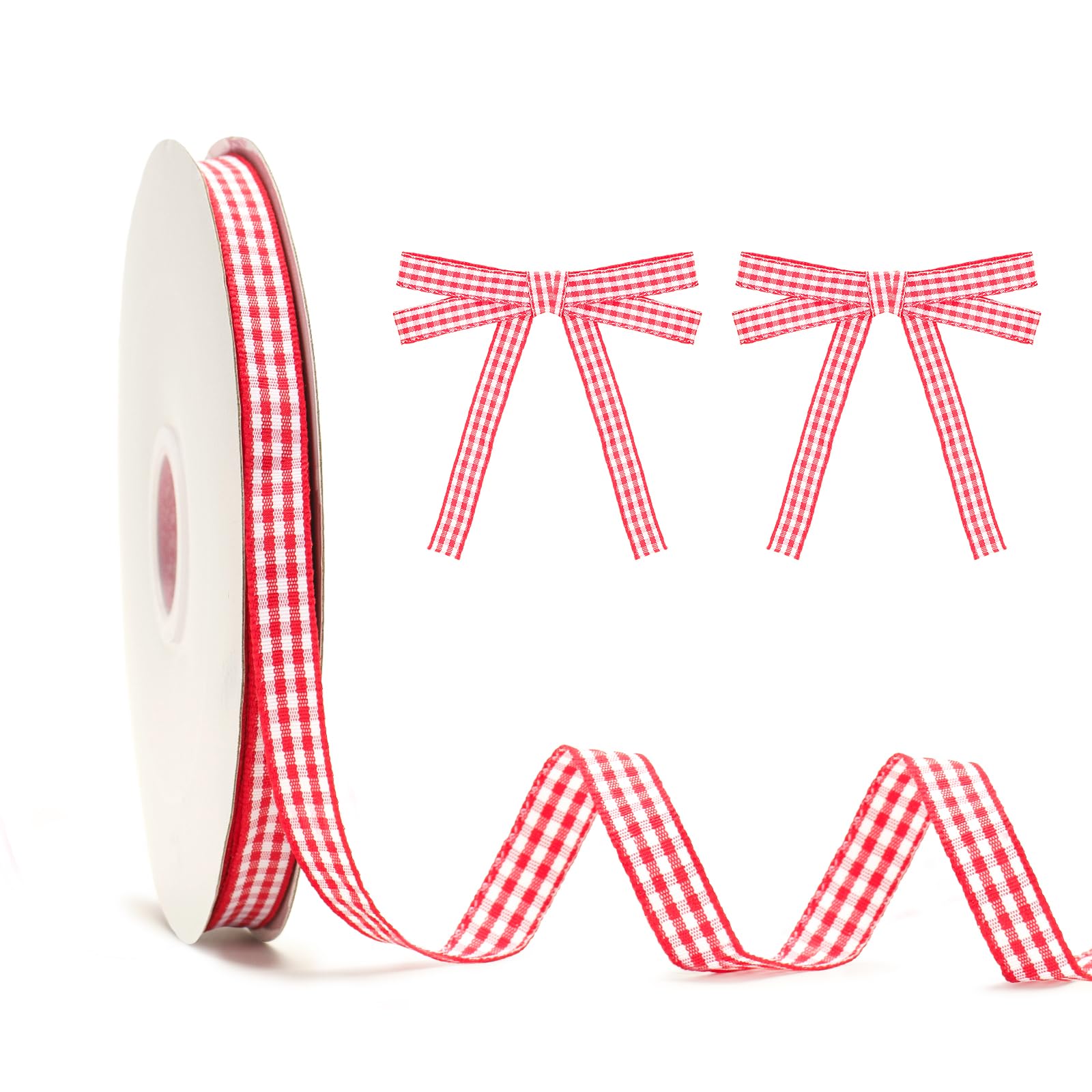 KINGLAKE Red Gingham Ribbon, 50Yd x 3/8" Red and White Gingham Ribbon, Red Checkered Craft Ribbon Cute Buffalo Plaid Ribbon for Christmas Wreath Decoration, Gfit Wrapping