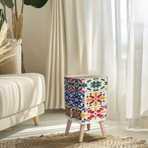 Small Trash Can with Lid Vintage tiles Traditional geometric ornate ceramic tiles seamless Wastebasket with Press Cover Dog Proof Garbage Can Waste Bin for Kitchen Bathroom Nursery 2.6 Gallon