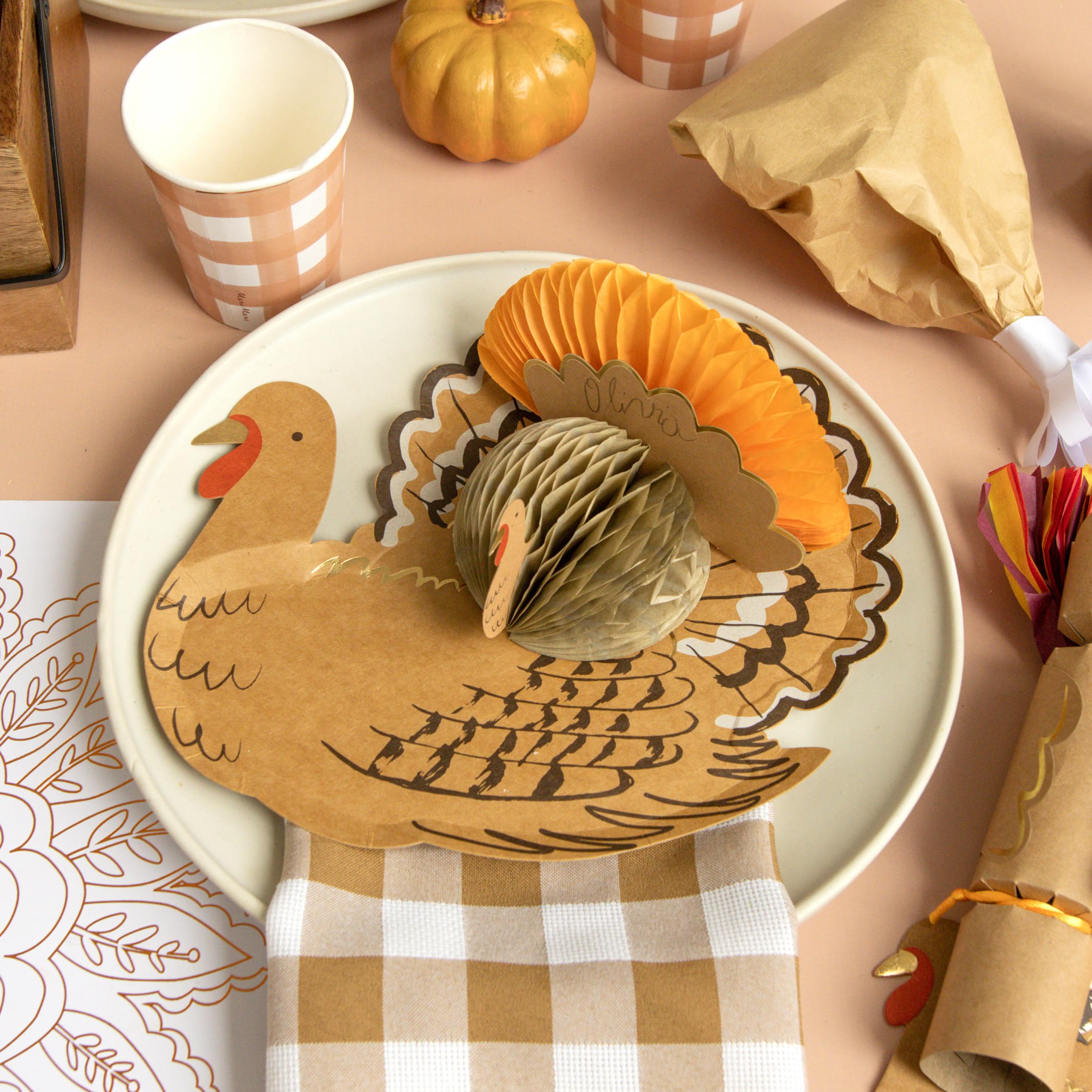 Meri Meri Turkey Place Cards (Pack of 8), 6" x 3" x 4.375" Thanksgiving Place Cards, Reusable Thanksgiving Table Decor