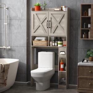 jokolo over the toilet storage cabinet,freestanding wooden bathroom organizer with 2-door toilet storage rack,66 inches height,grey