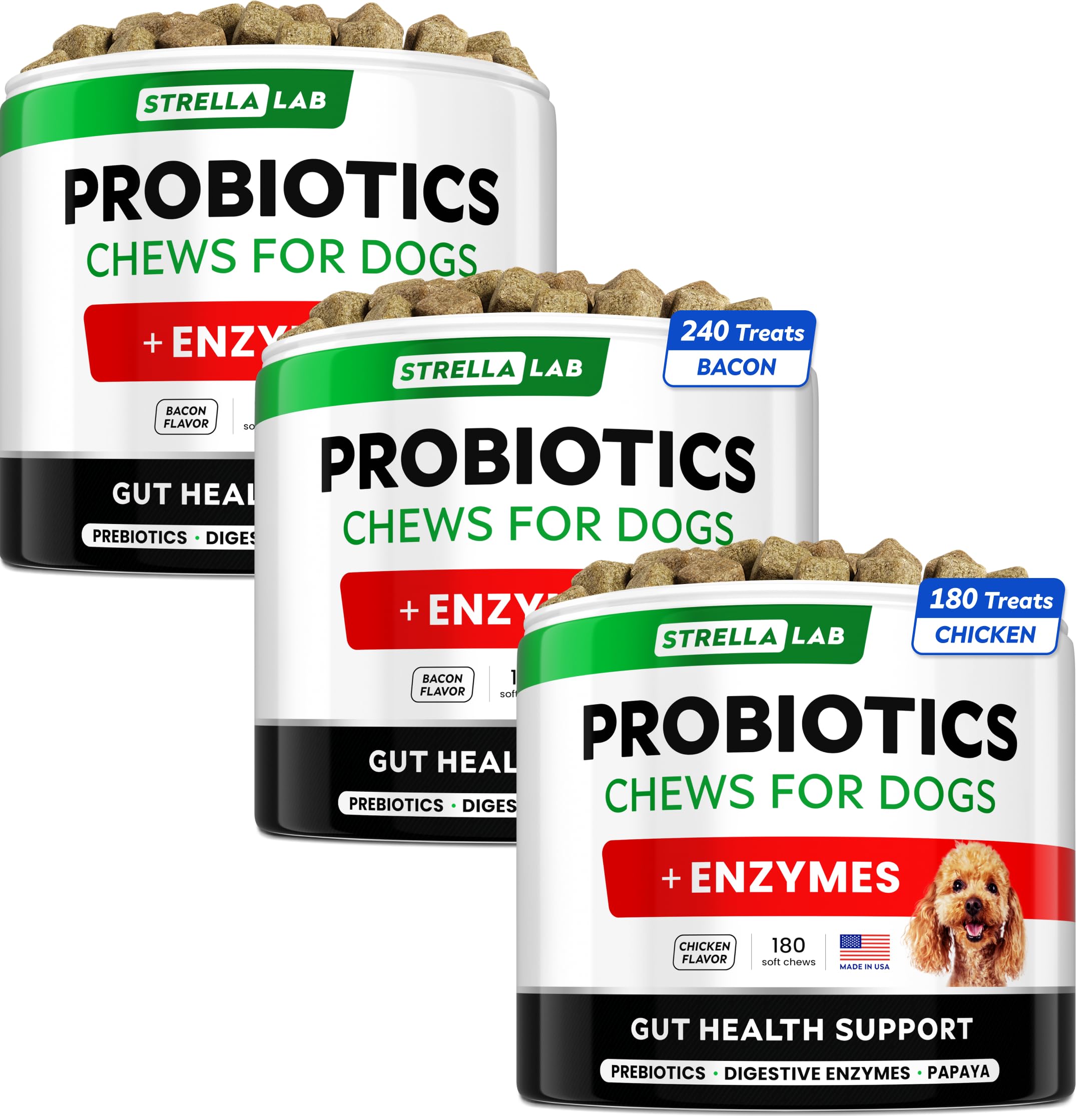 Probiotics Treats for Dog Bundle - Digestive Enzymes + Prebiotics - Chewable Fiber Supplement - Allergy, Diarrhea, Gas, Constipation, Upset Stomach Relief - Improve Digestion & Immunity - 420 Chews