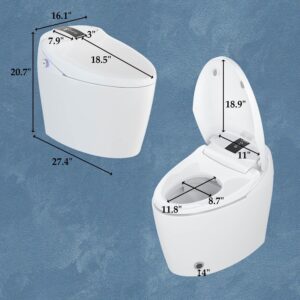 Lovinouse Smart Toilets Bidet, Modern Toilet and Bidets, Auto Power Flush Self Cleaning Tankless Toilet with Bidet,Auto Open & Close,Heated Seat,Warm Water Sprayer & Dry,Foot Sensor Operation,White
