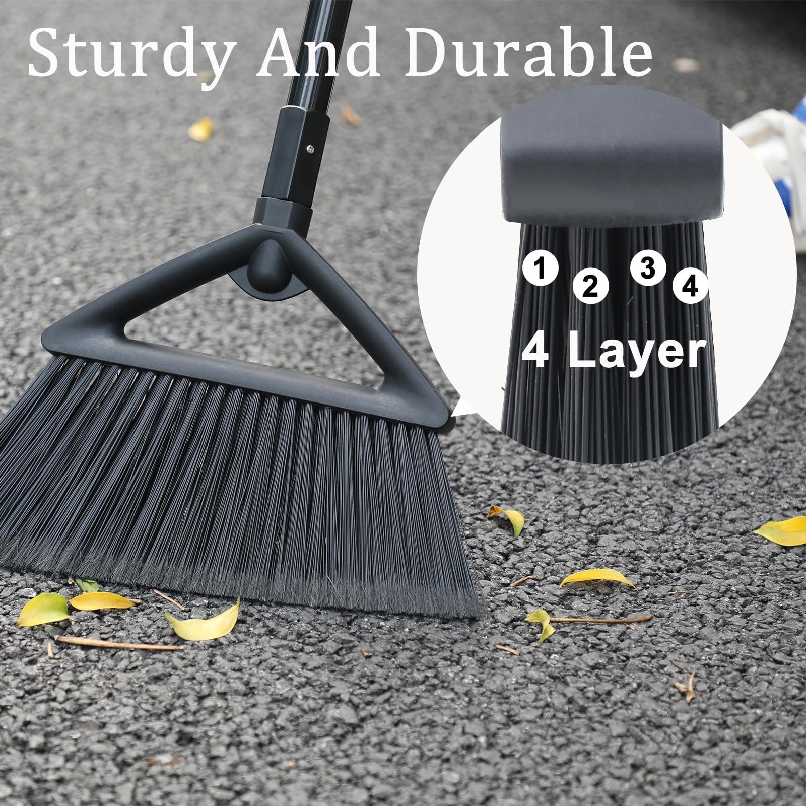 SZJYHQY 2PCS Heavy Duty Broom, Restaurant Angle Broom with Long Pole, Brooms for Sweeeping Indoor, Outdoor Broom for Courtyard Garages Slidewalk, Indoor Broom for Kitchen Lobby Canteen (Black)