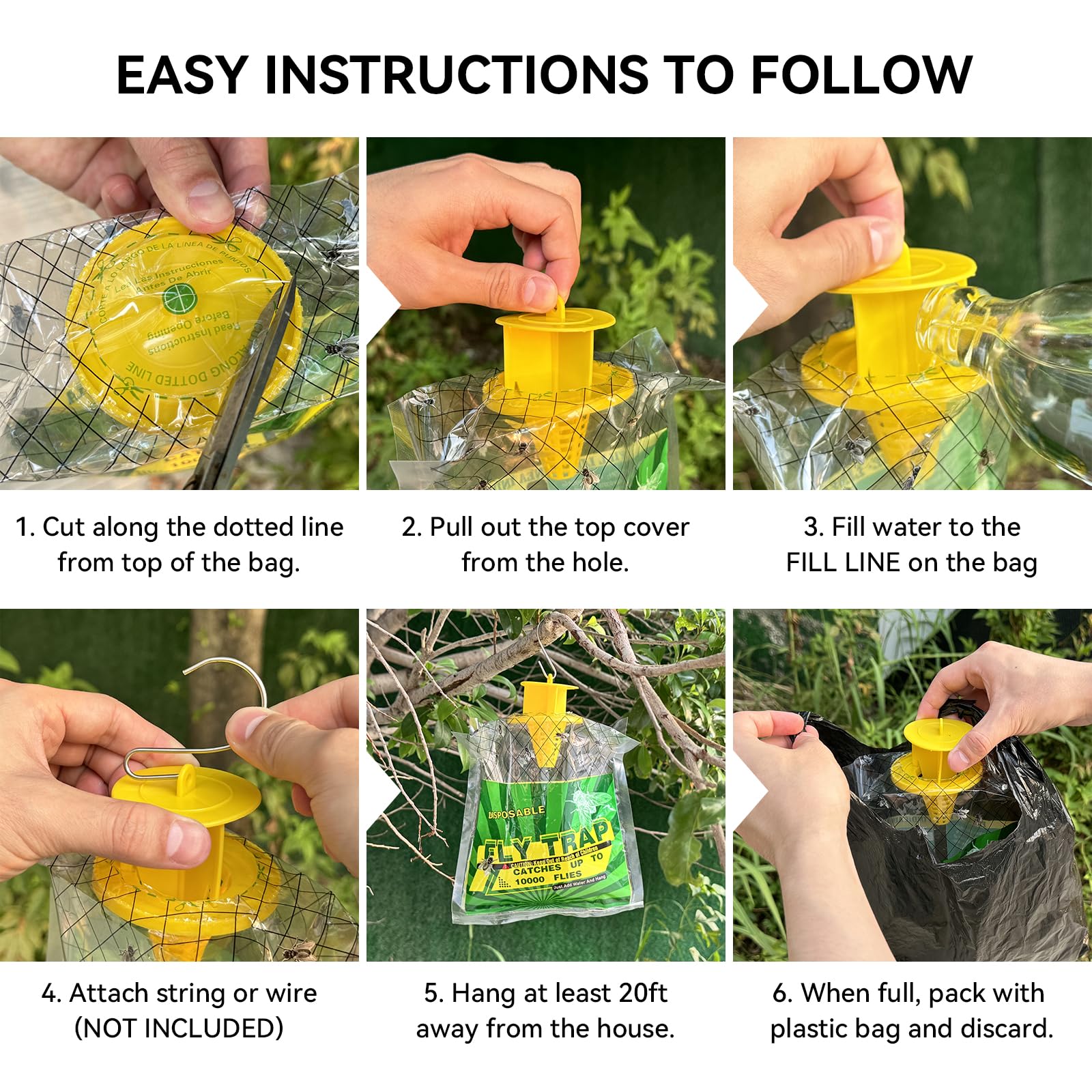 Fly Trap, 4 Pack Hanging Fly Traps Outdoor Home, Disposable Fly Catcher Outdoor with Premium Fly Bait, Pet Safe Pest Control, Flying Insect and Horse Fly Traps Outdoor for Backyard, Patio & Camping