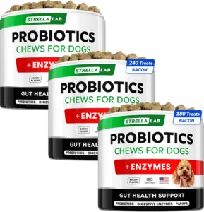 strellalab dog probiotics treats bundle - digestive enzymes + prebiotics - chewable fiber supplement - allergy, diarrhea, gas, constipation, upset stomach relief - improve digestion&immunity