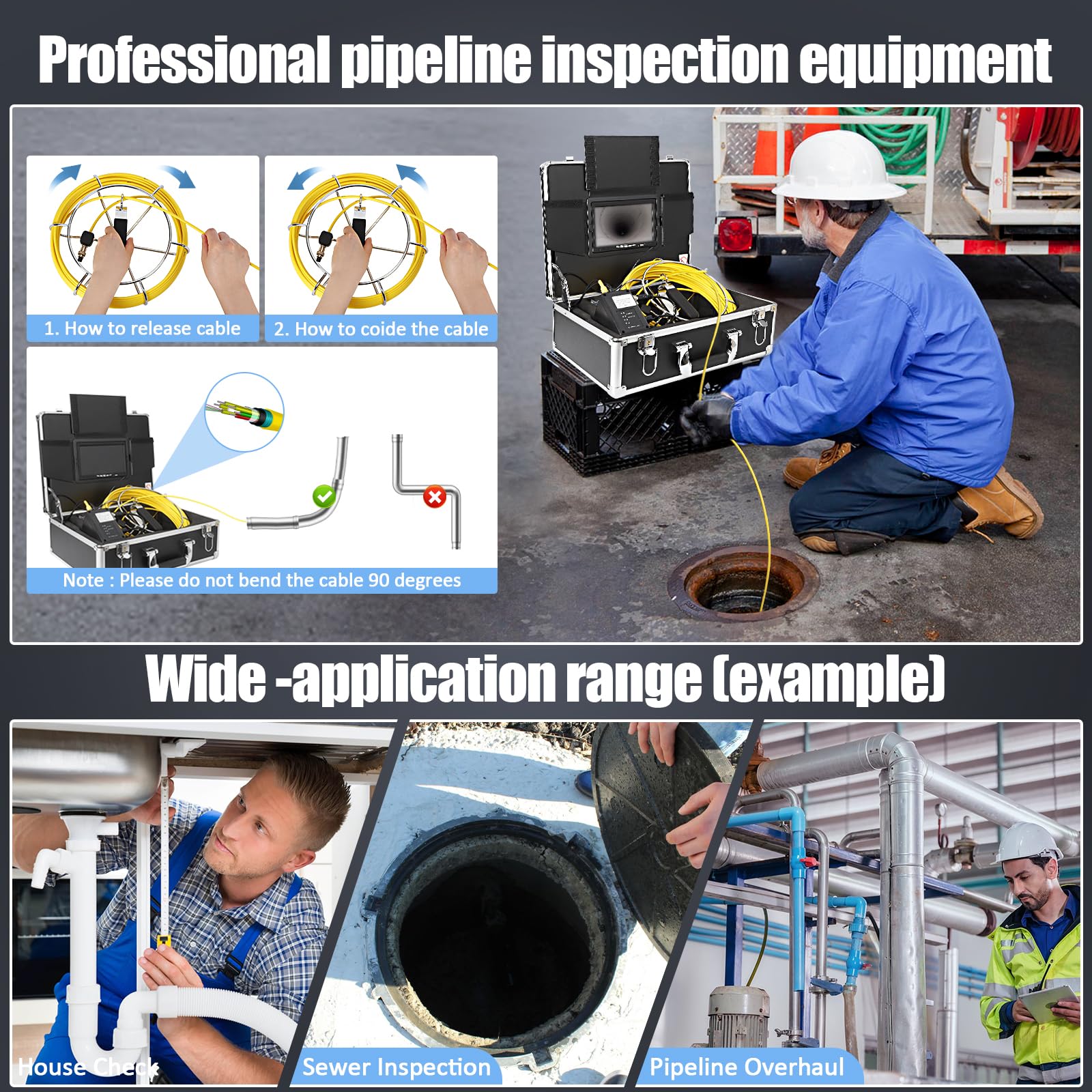 TacleeKii Sewer Camera 165FT - Connects to External Monitor, Plumbing Snake Cam with DVR, for Sewer Line, Drain, Duct, Plumbing