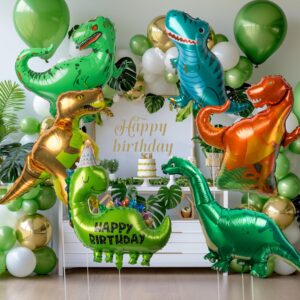 6 Pieces Dinosaur Foil Balloon Set (28-50 in) Giant 3D Dinosaur Balloon for Birthday Party Decorations Jungle Dino Theme Baby Shower Decor Supplies Tyrannosaurus Rex Velociraptor