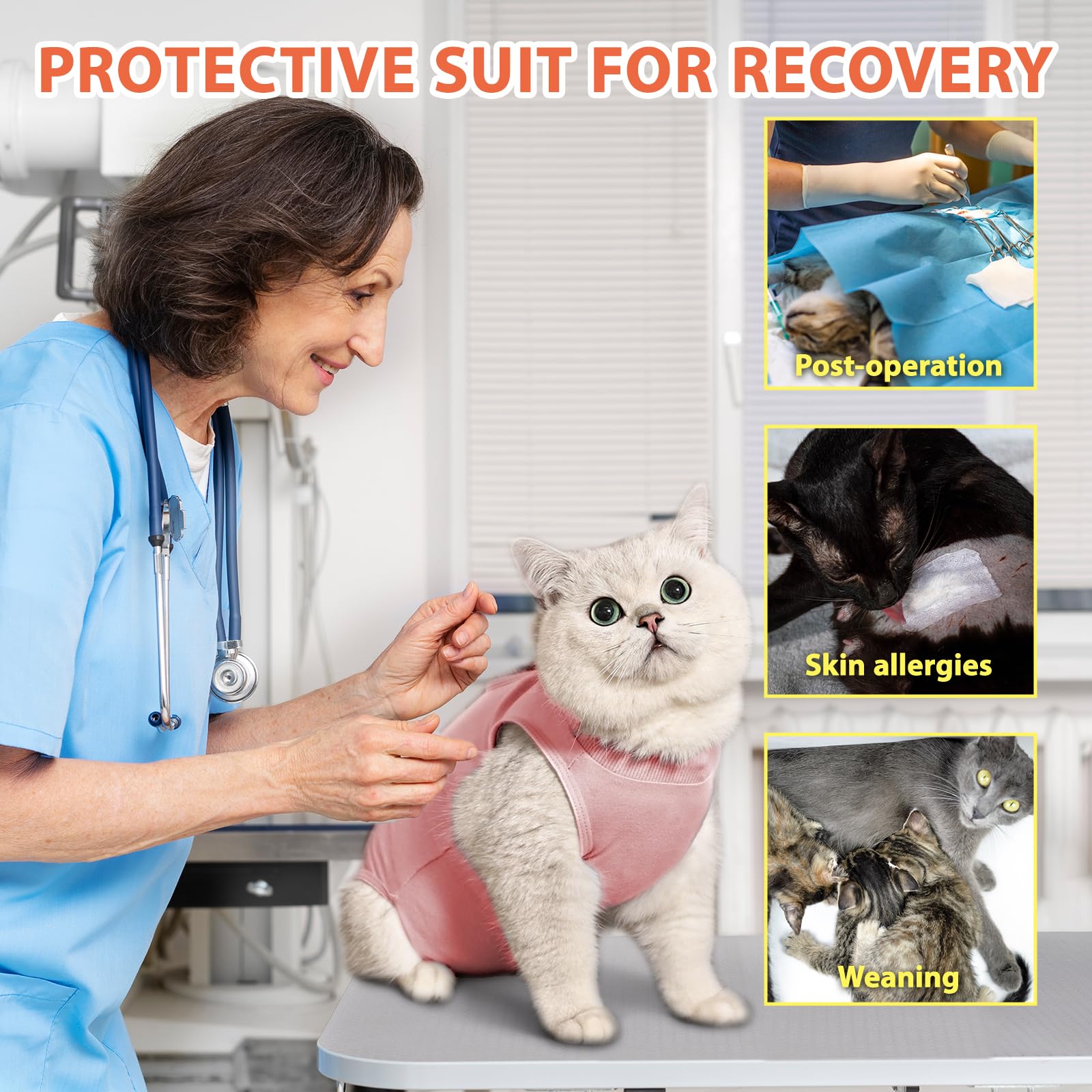 MiaoBarky Cat Recovery Suit Female to Prevent Licking Scratching, Kitten Onesie for Cats After Surgery Surgical Abdominal Wound with Adjustable Drawstrings, Cat Cone Alternative