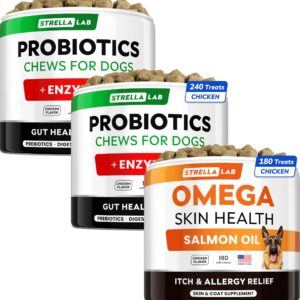 Omega 3 + Probiotics Dogs Bundle - Allergy & Itch + Improve Digestion & Immunity - Omega 3 & Pumpkin + Digestive Enzymes - Prebiotics - Itchy Skin + Itching & Licking Treats - 420 Chews - Made in USA