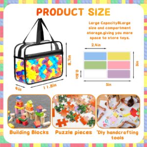 6 Packs Large Toy Storage Bags with Front Pocket, Dual Zippers and Portable Handheld Design, Clear Waterproof Toy Organizer Bags with Labels, Board Game Storage for Building Blocks, Puzzle