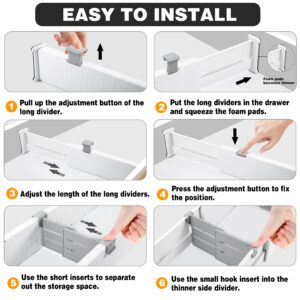 HsmQuvrent 5Pack Adjustable Drawer Dividers with Inserts 4" high Drawer Organizer for Clothes, Expandable Dresser Separators in Bedroom Bathroom Kitchen Fridge Office and Storage(11-17")