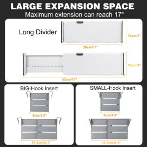 HsmQuvrent 5Pack Adjustable Drawer Dividers with Inserts 4" high Drawer Organizer for Clothes, Expandable Dresser Separators in Bedroom Bathroom Kitchen Fridge Office and Storage(11-17")