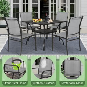 Incbruce 5 Pieces Patio Dining Set, Outdoor Dining Set of 4 Textilene Chairs and Rectangle Table with Umbrella Hole for Backyard, Garden, and Poolside (Grey)