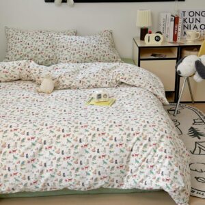 liwhenhao dog duvet cover set twin 100% cotton bedding cartoon puppy pet pup on white 1 kawaii cute animal comforter cover 2 pillowcases for kids girls boys