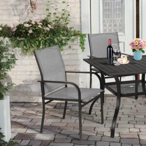 Incbruce 5 Pieces Patio Dining Set, Outdoor Dining Set of 4 Textilene Chairs and Rectangle Table with Umbrella Hole for Backyard, Garden, and Poolside (Grey)